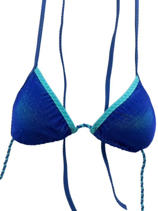 π Blue Sparkle Triangle Bikini Top 67 with Contrast Trim π