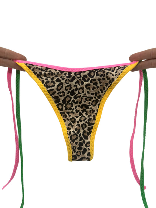 Glossy Low Waist G-string Micro Thongs Triangle Underwear Green Printed