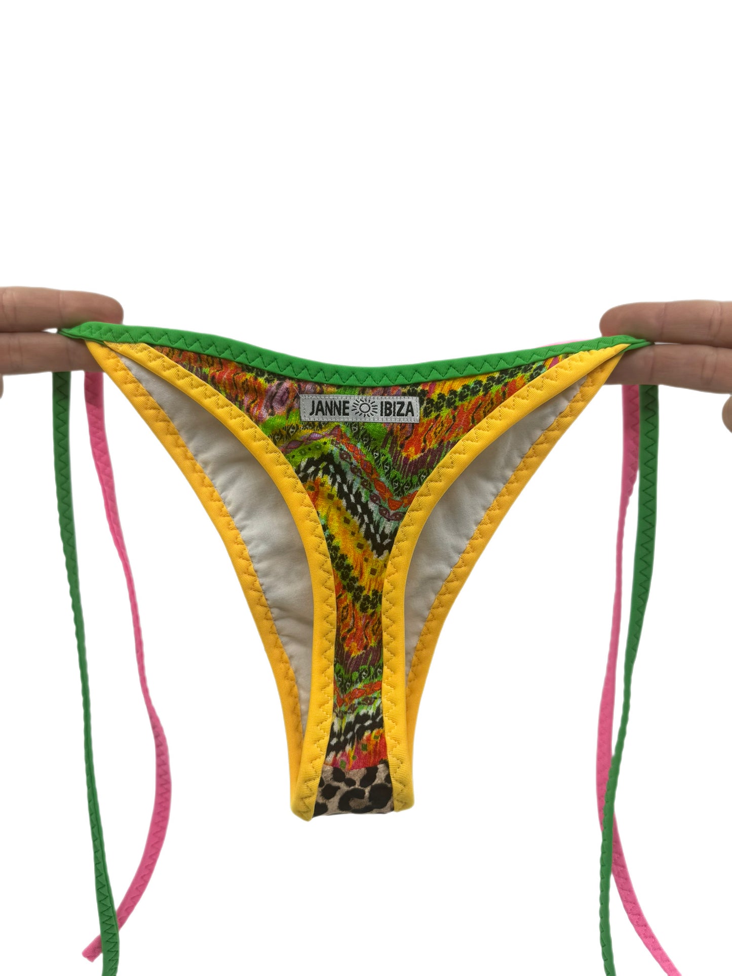 Glossy Low Waist G-string Micro Thongs Triangle Underwear Green Printed