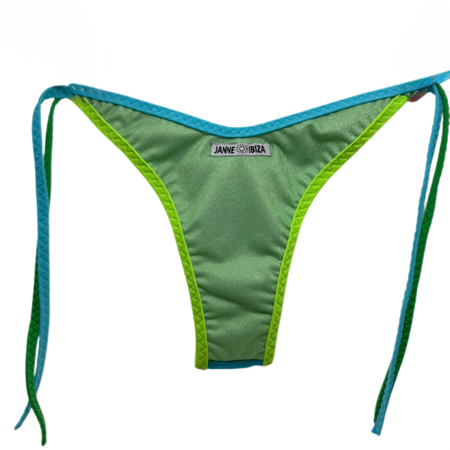 Green Glitter Bikini with Cream Quilted Trim and Gold Star Accent Bottom 66