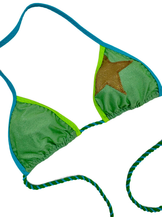 Green Glitter Bikini with Cream Quilted Trim and Gold Star Accent Top 66