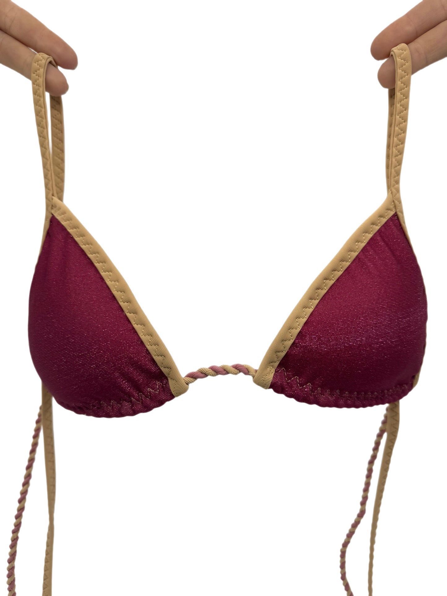 Fire Red with Skin Double Line Women's Sexy High Waist Swimsuit Bikini Set Top 40