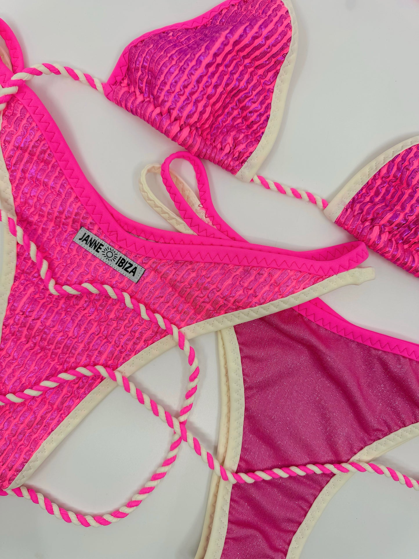 Women's Triangle Thong Pink and Yellow Bikini Bottom 70
