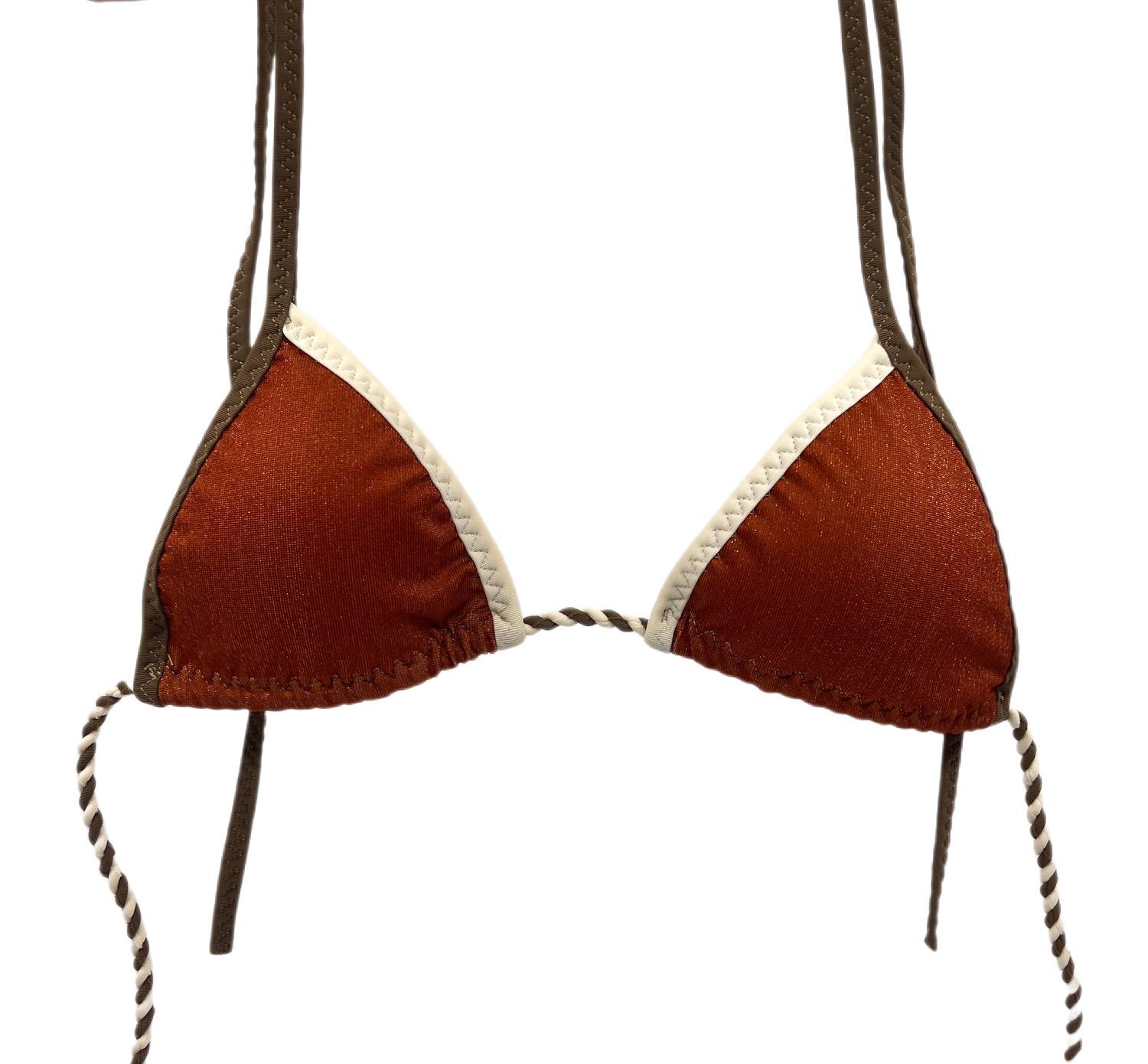 Lace-up Brown Triangle Bikini Top 72  | Janneibiza