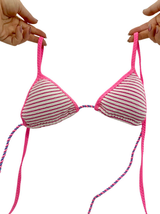 Double Line Pink and White  Bikini Top 43