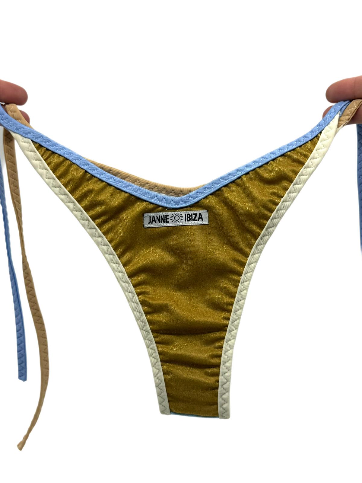 Green Glitter Bikini with Cream Quilted Trim and Gold Star Accent Bottom 66