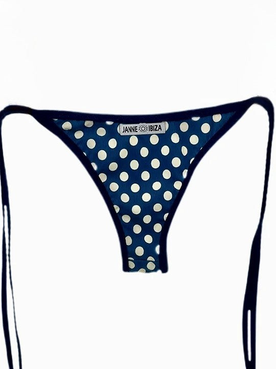 Navy Blue Polka Dots Brief Bikini Bottom with Side Straps 89