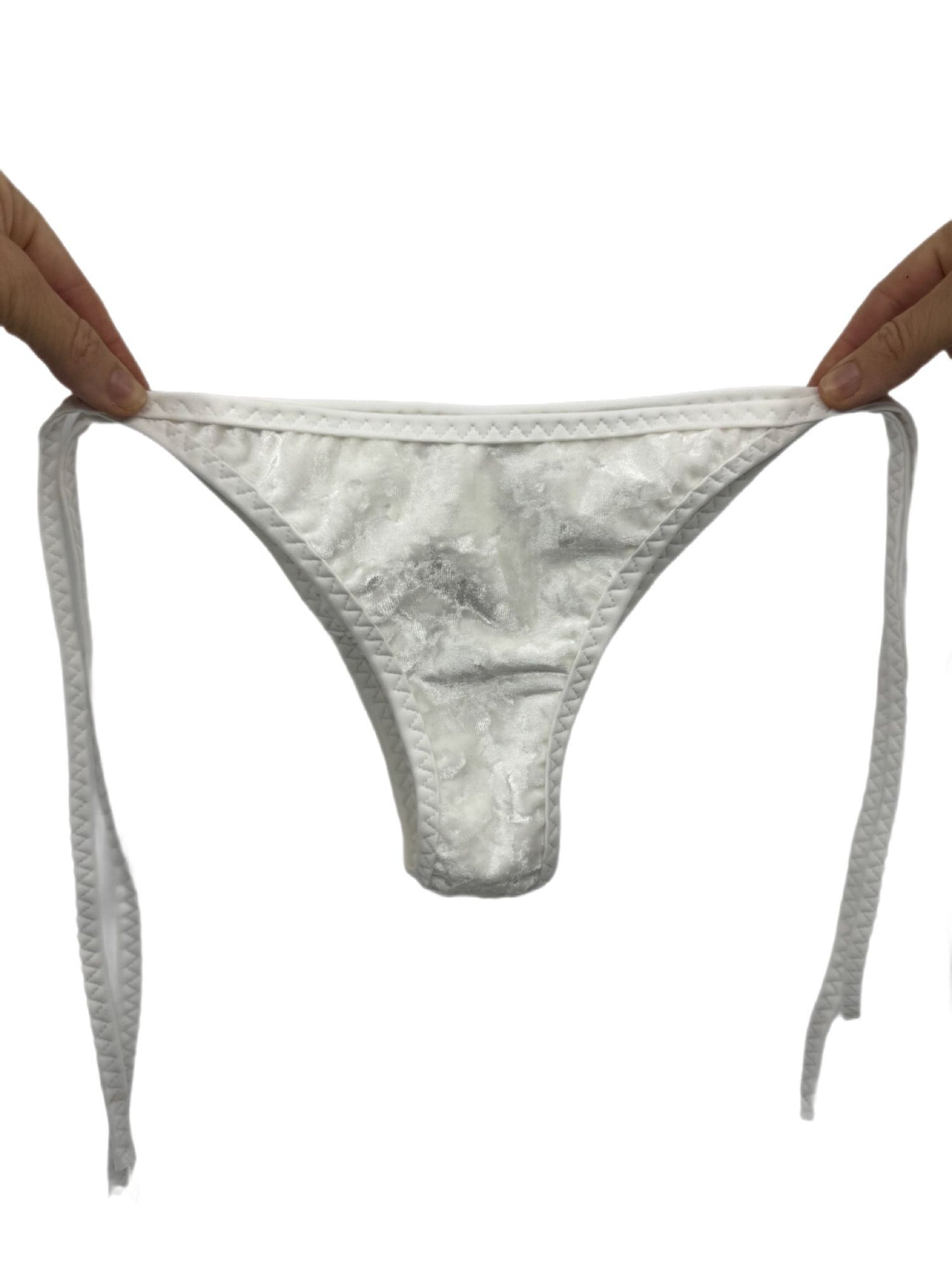 White Velvet Half Square Pattern Triangle Bikini Bottom 91