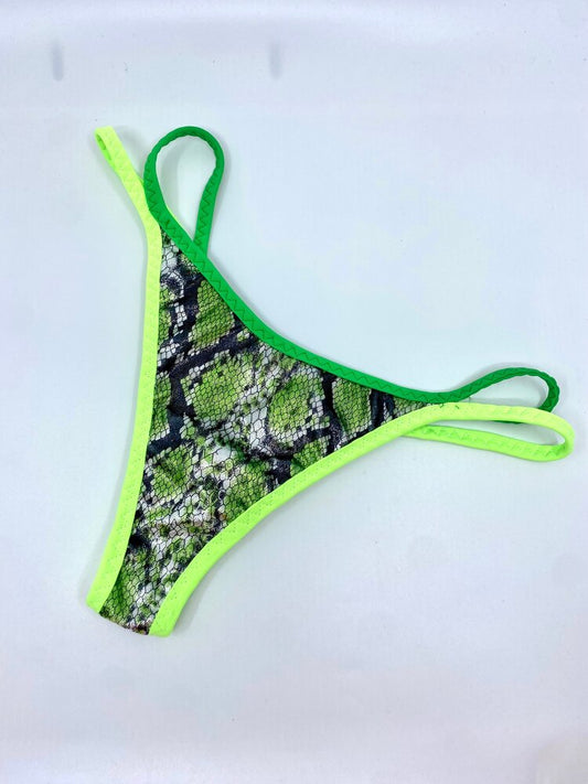 Glossy Low Waist G-string Micro Thongs Triangle Underwear Green Printed