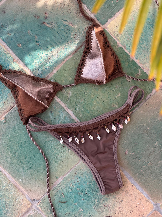 Lycra Leather Crochet Bikini Bottom With Side Cut-Out 81