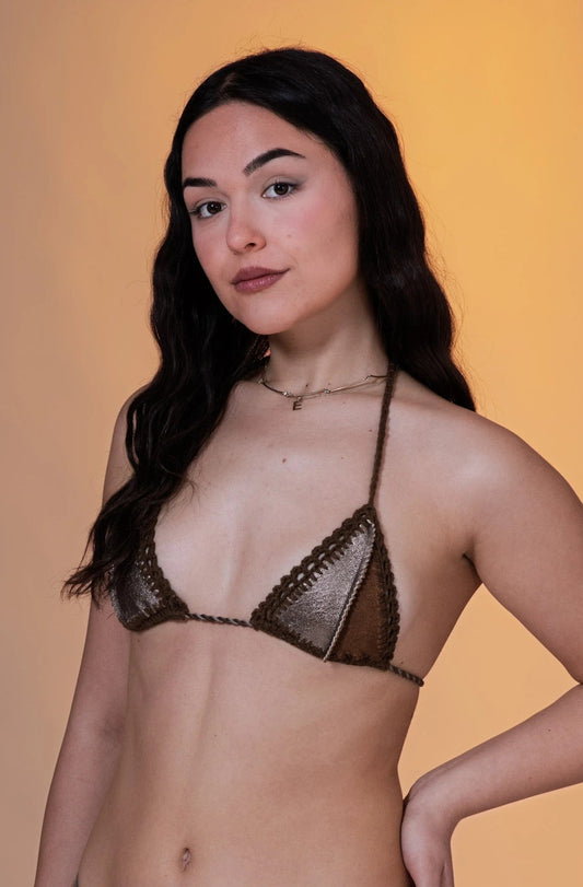 Leather Brown Crochet Top