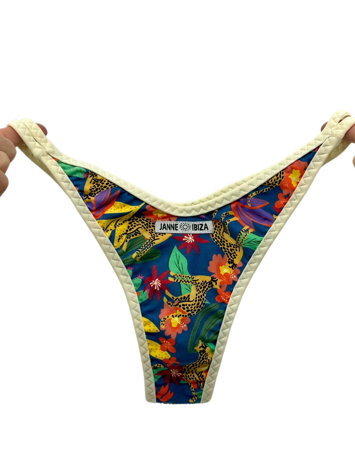 Vibrant Tropical Print Bikini with Quilted Cream Trim Bottom 65