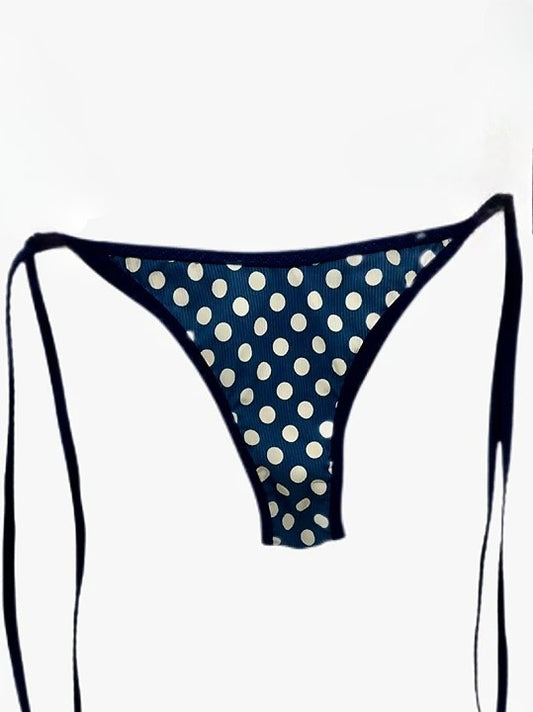 Navy Blue Polka Dots Brief Bikini Bottom with Side Straps 89