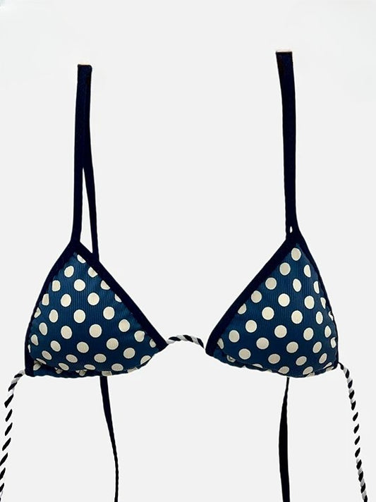 Navy Blue Polka Dots Bikini Top With Strap 89