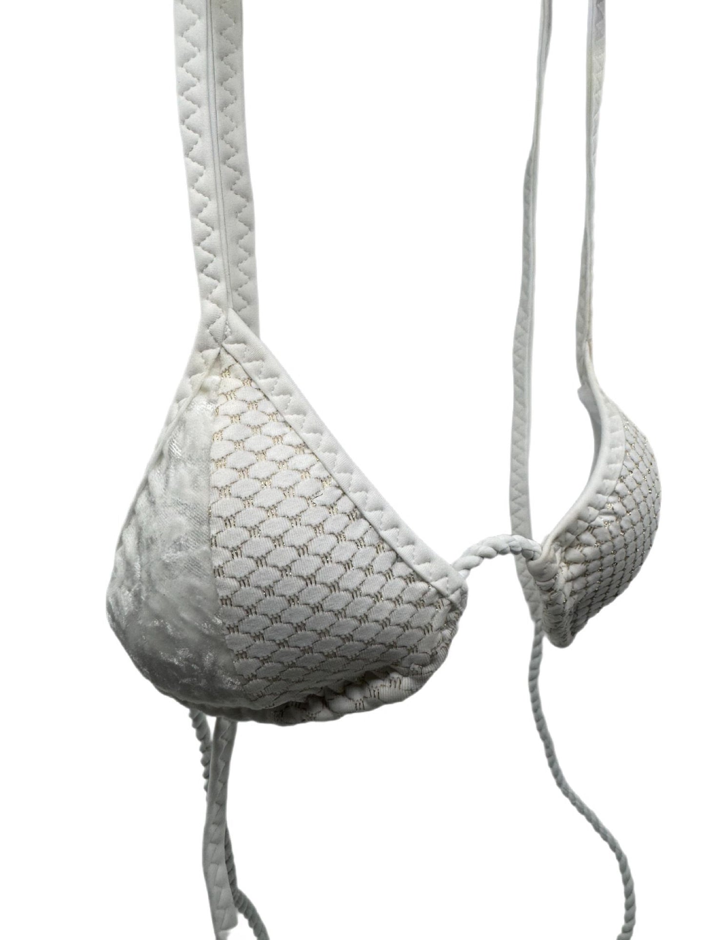 White Velvet & Gold Square Print Triangle Bikini Top 91