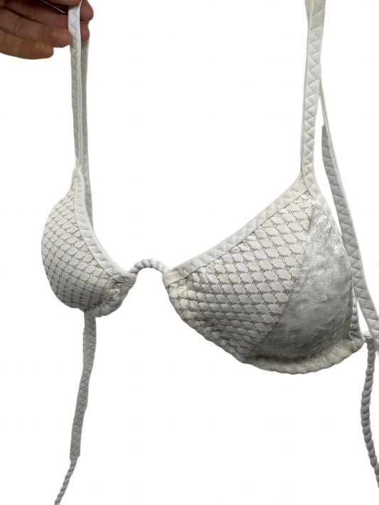 White Velvet & Gold Square Print Triangle Bikini Top 91